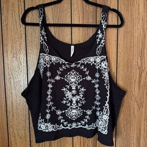 Free People Embroidered Tank Top with Open Back